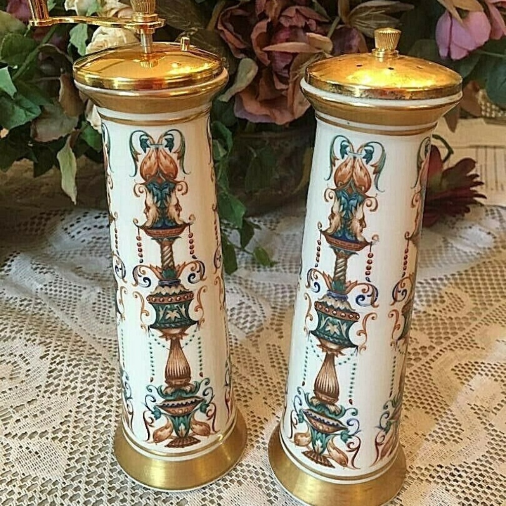 Vtg Lenox Lido Salt & Pepper Mill Hand Painted 24k